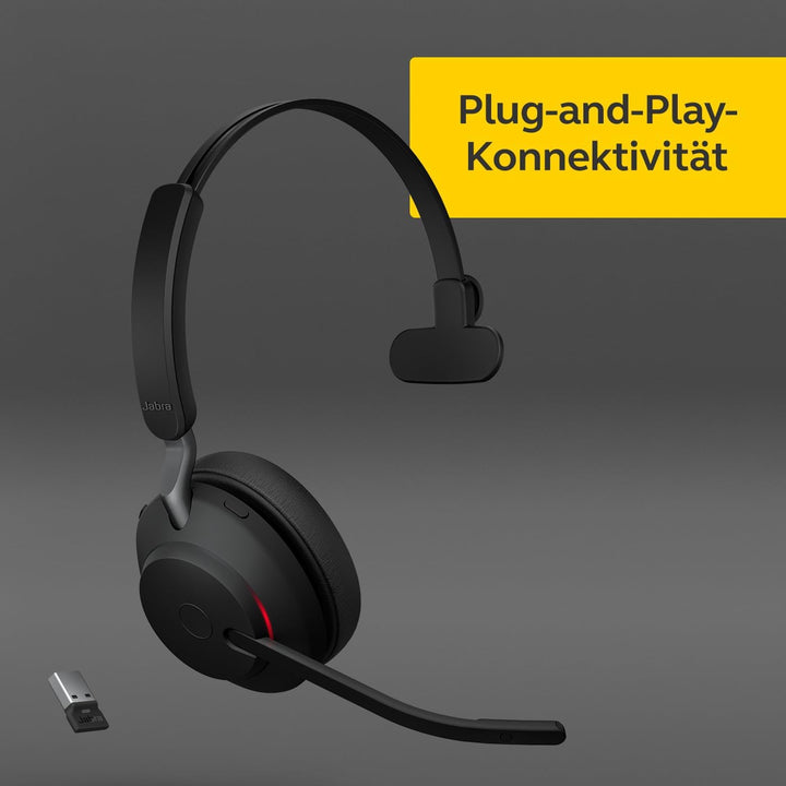 Jabra Evolve2 65 Wireless PC Headset – Noise Cancelling Microsoft Teams Certified Mono Headphones Wi