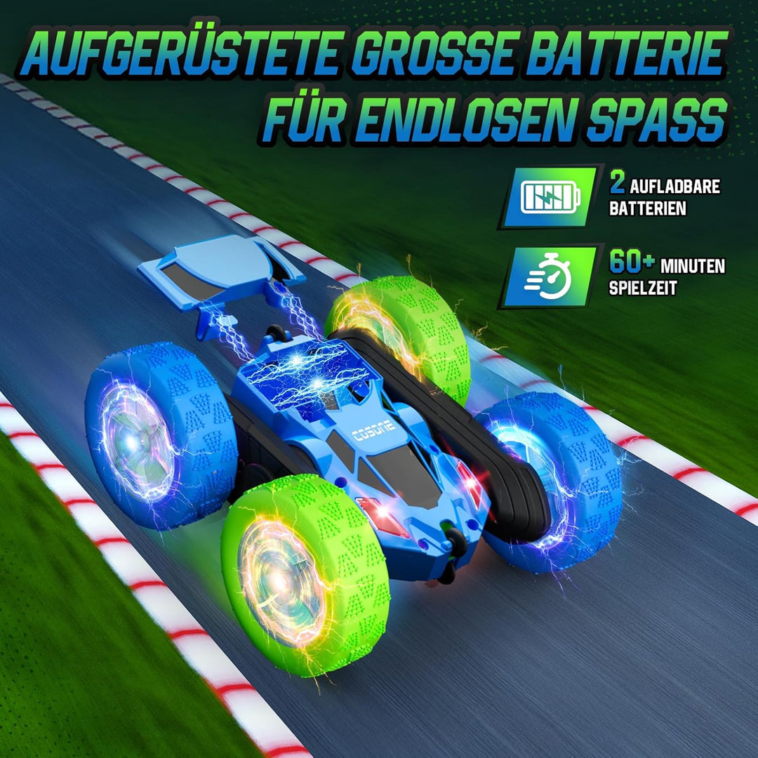 cosone Ferngesteuertes Auto für Kinder RC Stunt Cars mit coolem Rad Lichter 360° drehend Jungen Spie