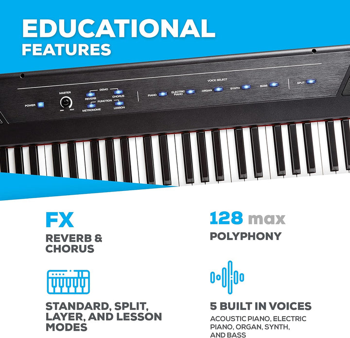 Alesis Recital - 88-Tasten Einsteiger Digital Piano Keyboard mit halbgewichteten Tasten &amp; M-Audio SP