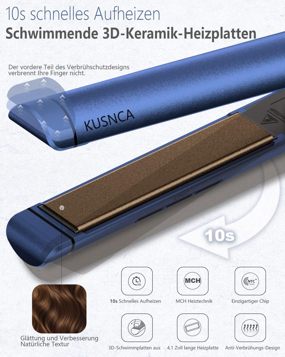KUSNCA Ionen Glätteisen，2 IN 1 Haarglätter Locken und Glätten glatt und glänzend，3D-Schwebende Keram