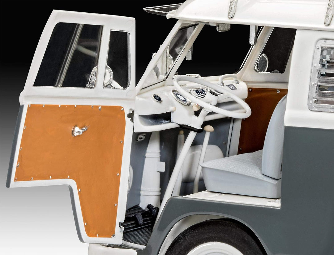 Revell 7674 Volkswagen VW T1 Bulli Camper, Campingbus zum Selberbauen 1:24, 18 cm Zubehör,