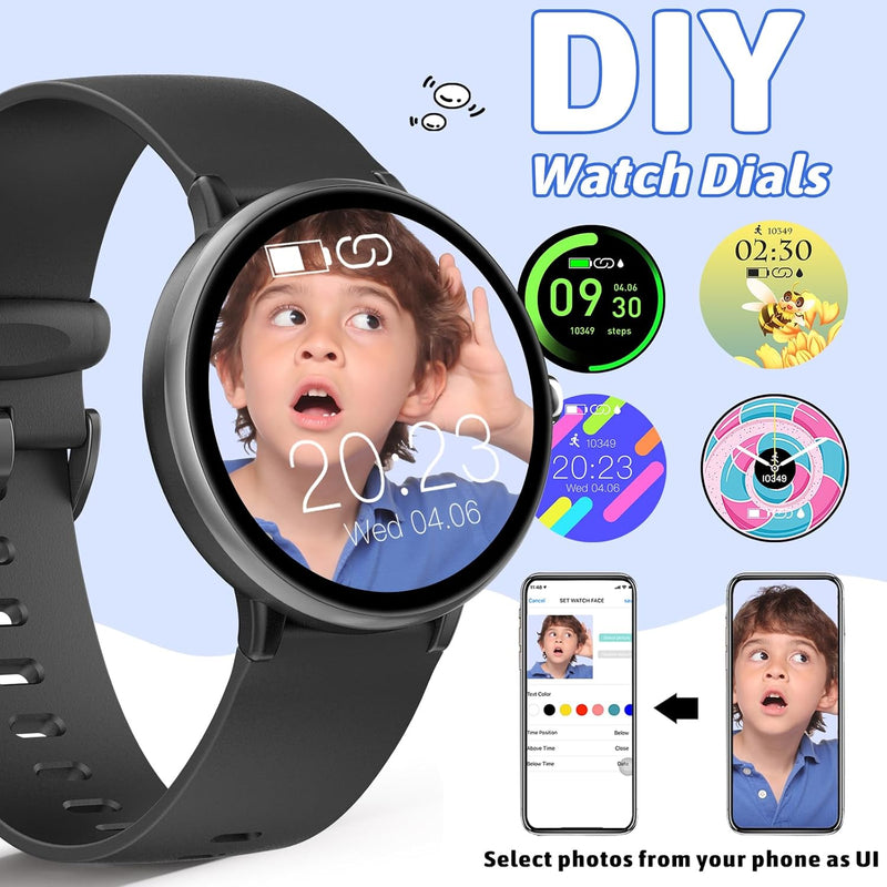 Smartwatch Kinder Jungen Mädchen, Aktivitäts Tracker Uhr IP68 wasserdichte, 19 Sportmodi, Herzfreque