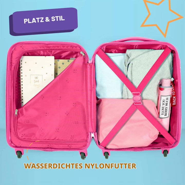Meerjungrau Koffer Pink für Kleine Mädchen - Kinder Trolley Handgepäck 4 Rollen - Rosa Hartschalen C