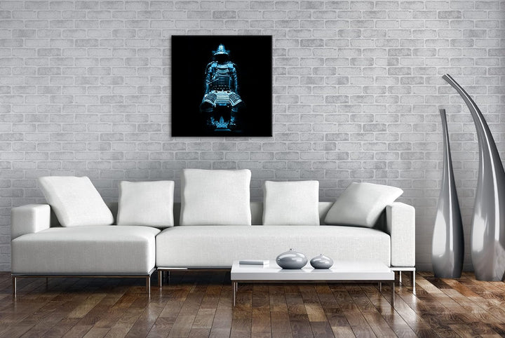 deyoli Dark goldene Samurai Rüstung Format: 60x60 Effekt: Monocrome Blau als Leinwandbild, Motiv fer