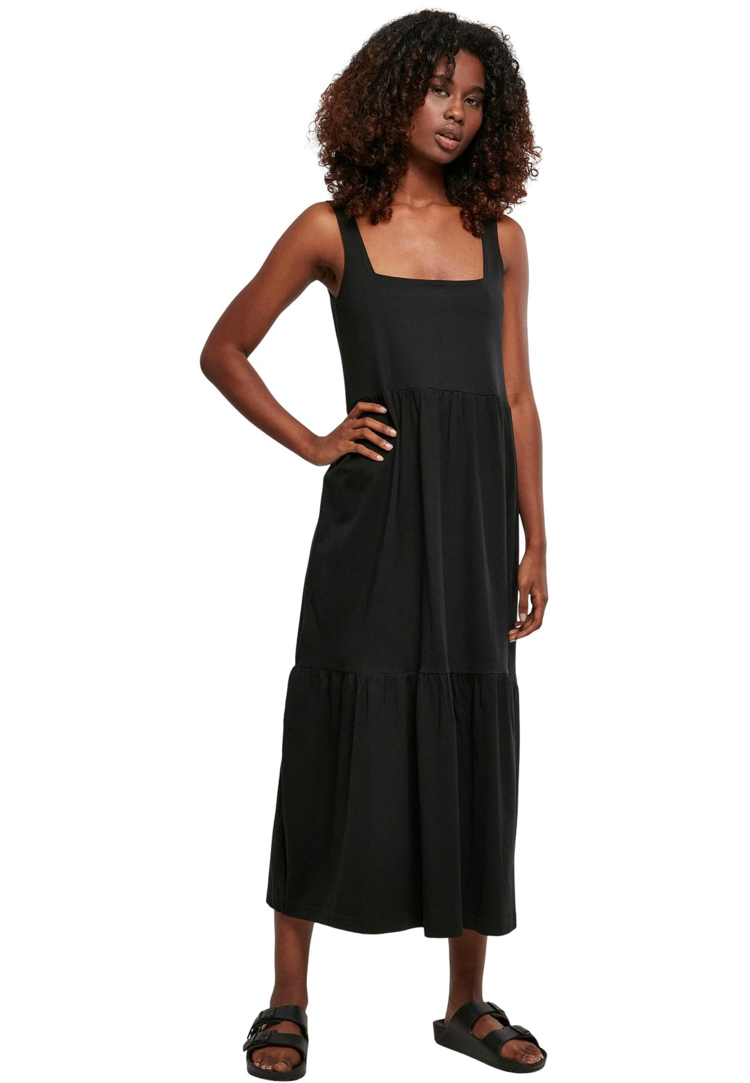 Urban Classics Damen Kleid mit breiten Trägern und Volant Einsätzen, Frauen Sommerkleid in 4 Farben