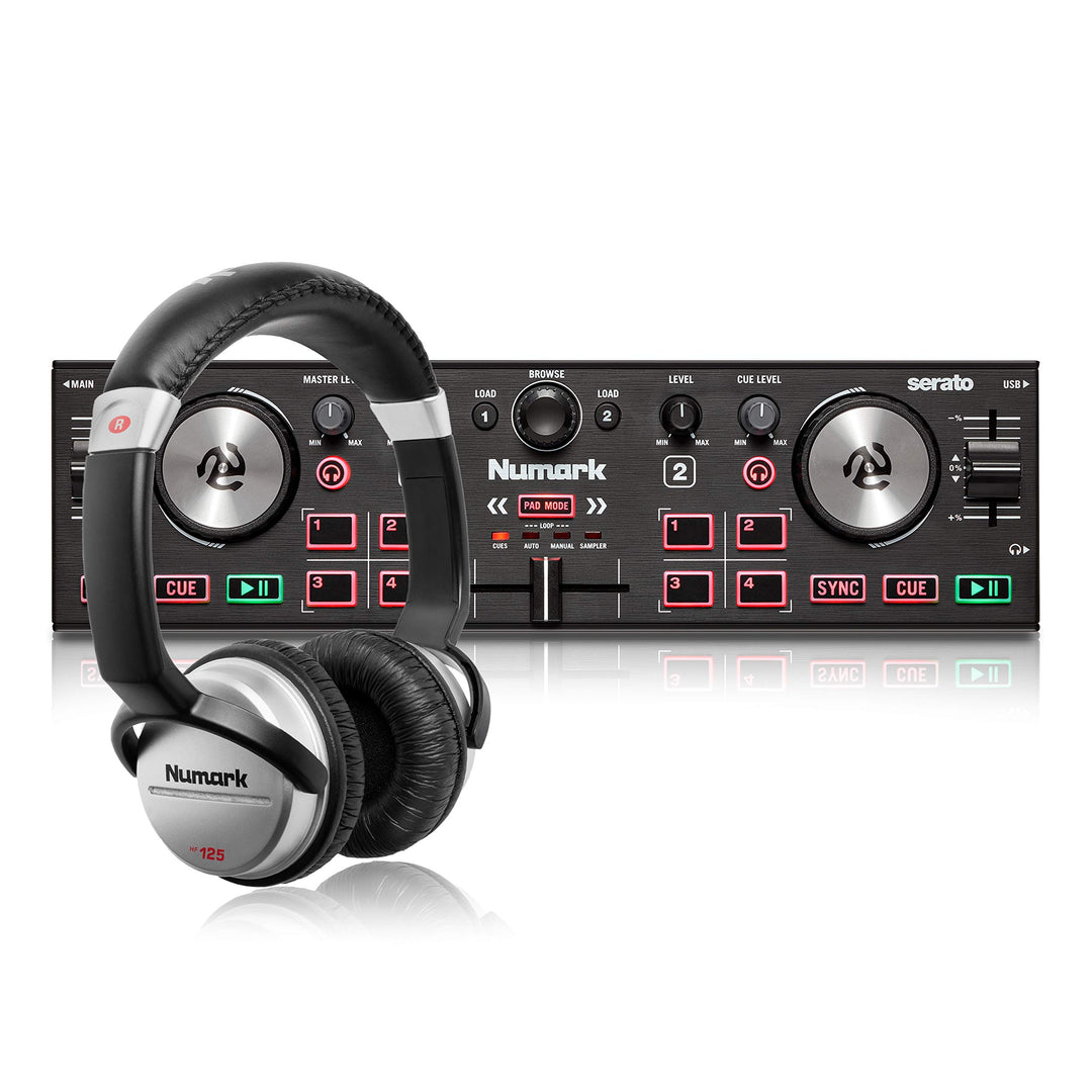 Numark DJ Komplettset - DJ2GO2 Touch 2-Deck USB DJ-Controller für Serato + HF125 professioneller Kop