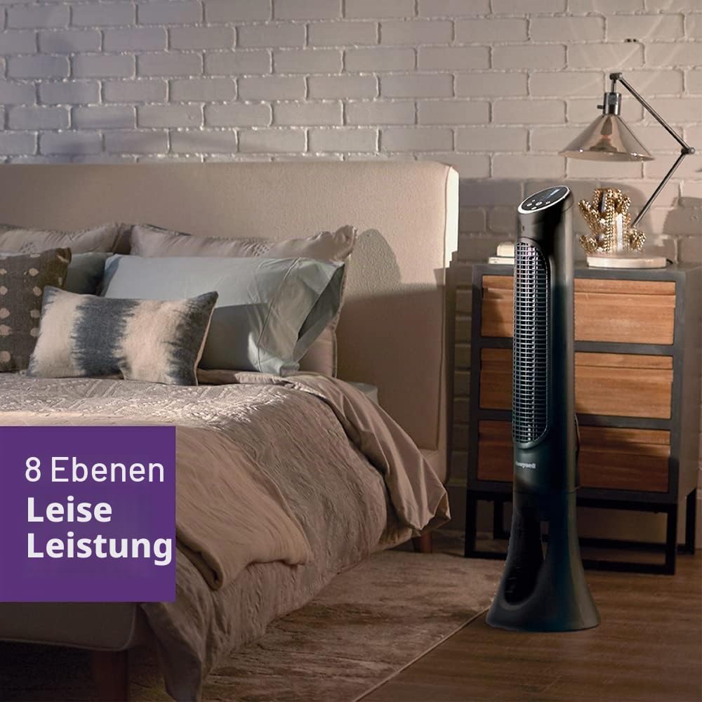 Honeywell QuietSet Tower (8 Geschwindigkeitseinstellungen, Oszillation 80°, Timer-Funktion, Fernbedi