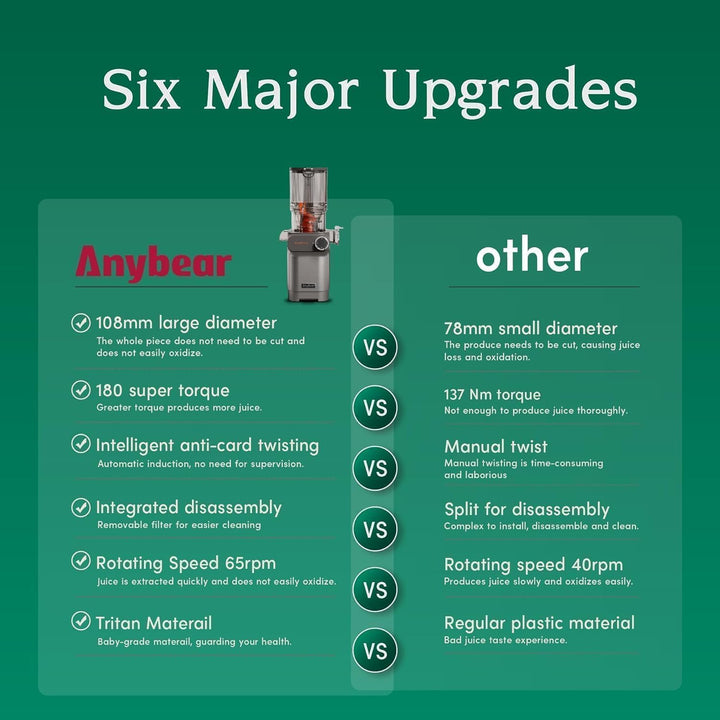 Anybear Entsafter, 200W Slow Juicer Kaltentsafter mit 110 mm grossem Einfüllschacht für ganze Frücht