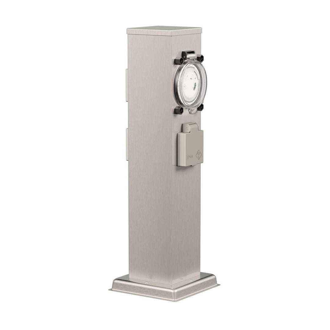 ledscom.de Garten Steckdosensäule Polly für aussen, IP44, Timer/Zeitschaltuhr, 3-Fach, Edelstahl, ec