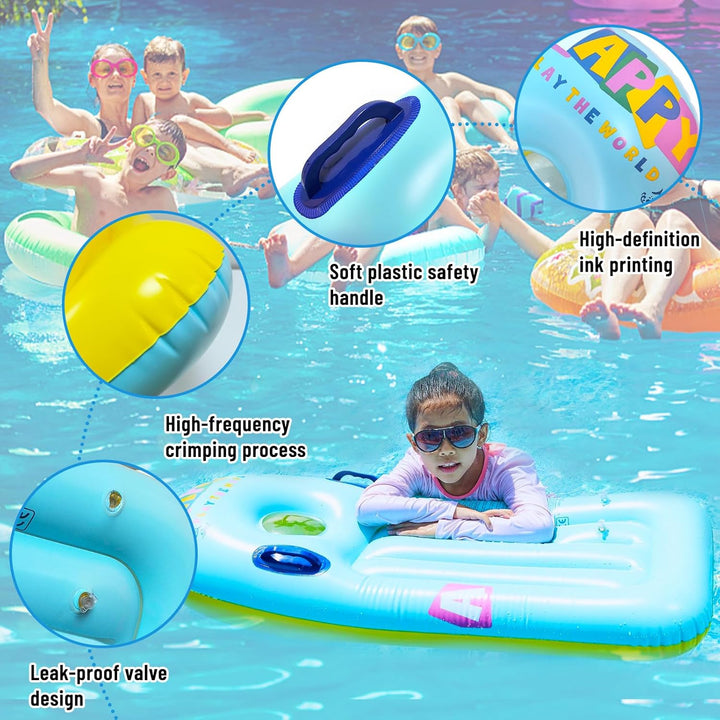 Schwimmbrett Bodyboard Aufblasbar, dellyy 110 x 48cm Surfbrett Bodyboard mit Griffen, Schwimmhilfe A