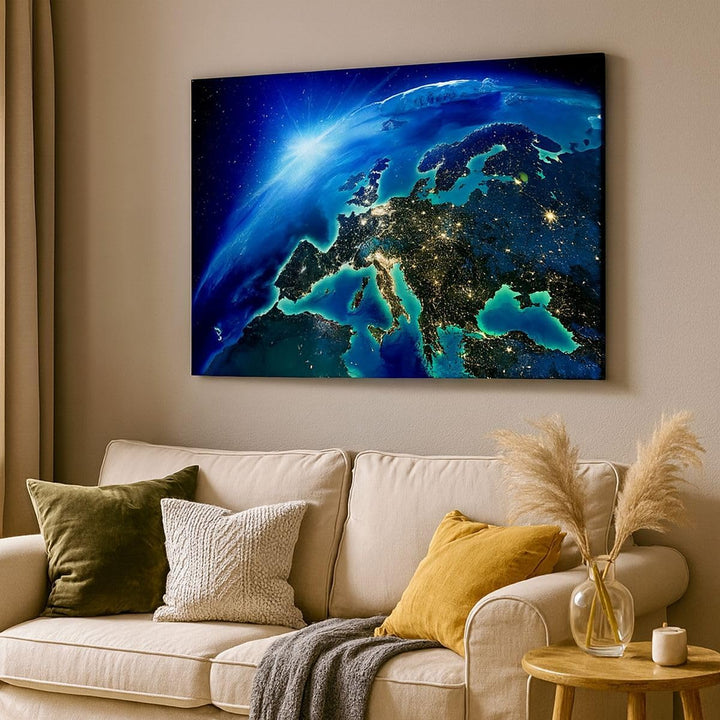 Bilder auf Leinwand 100x70cm Leinwandbild Nacht raum welt ansicht Gross Wanddeko Bild Schlafzimmer K
