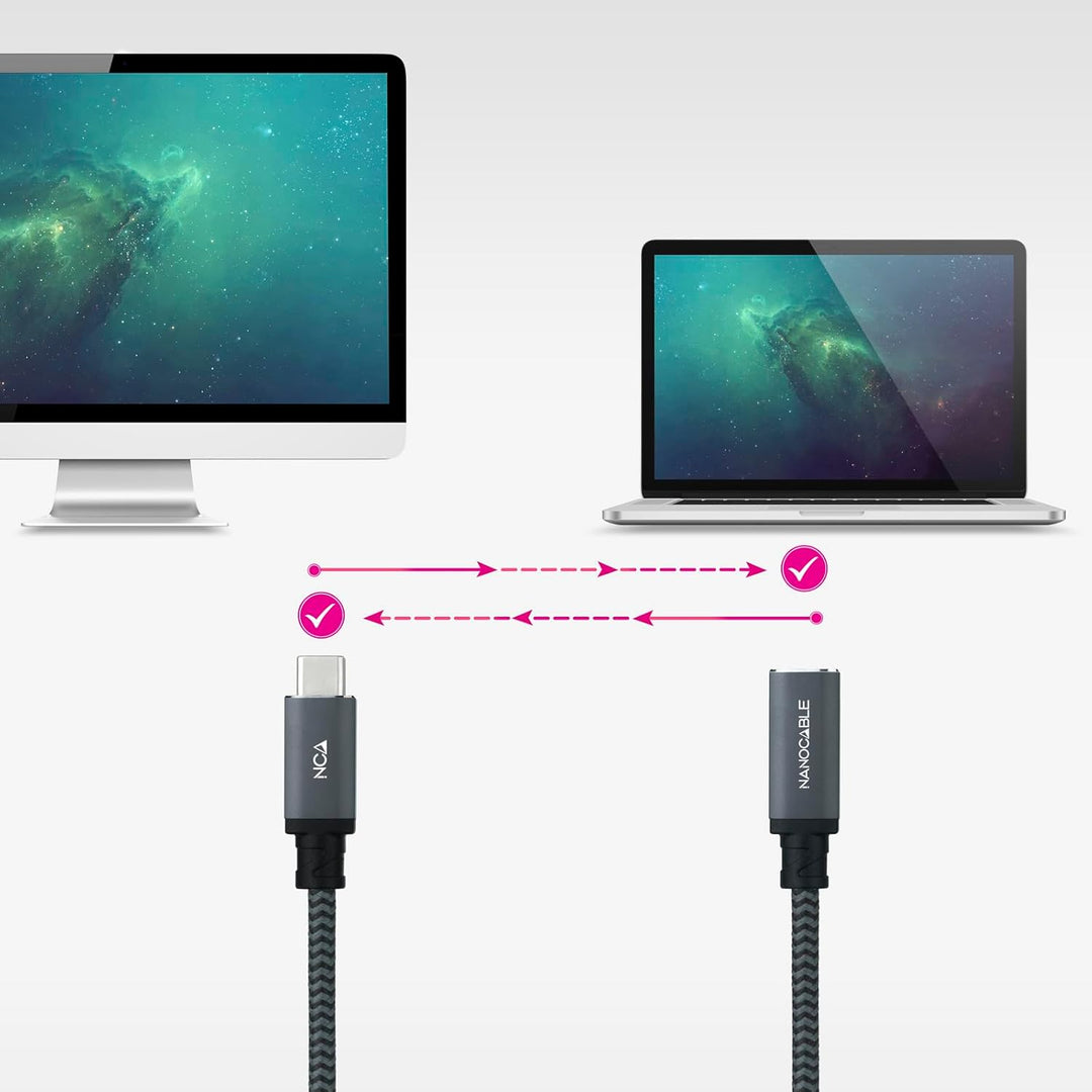 Nano Cable 10.01.4501-L150-COMB USB 3.2 Gen2X2 Kabel, 100 W, 4K/60 Hz, USB-C/M-USB-C/H, Schwarz/Grau