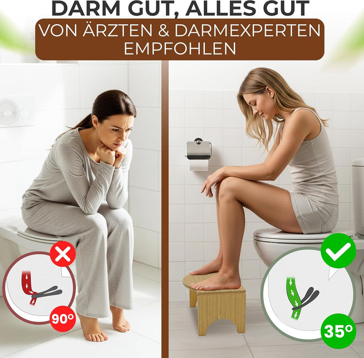 Klappbarer Toilettenhocker aus Bambus - Rutschfester WC Hocker für Erwachsene - Ergonomischer Klohoc