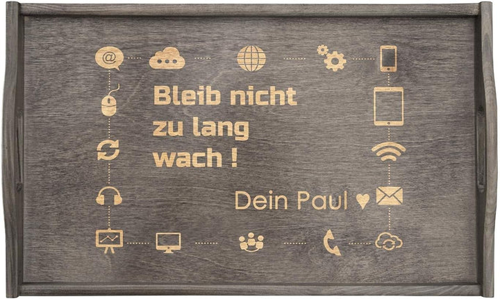 Maverton Betttablett mit Gravur - personalisiert - Sofatisch mit Griffen - klappbar - erhöhter Rand