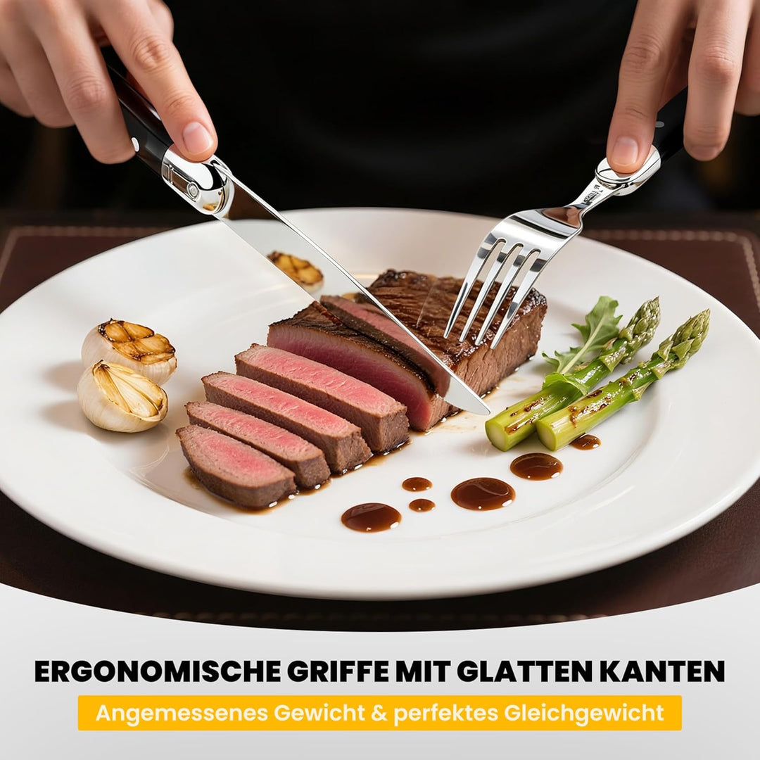 Besteck Set 6 Personen,12-tlg Steakbesteck,Edelstahl Besteckset,Cutlery Set mit 6 Steakmesser und 6