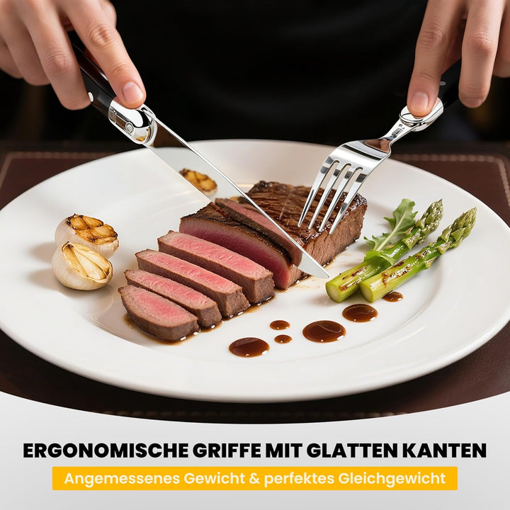 Besteck Set 6 Personen,12-tlg Steakbesteck,Edelstahl Besteckset,Cutlery Set mit 6 Steakmesser und 6