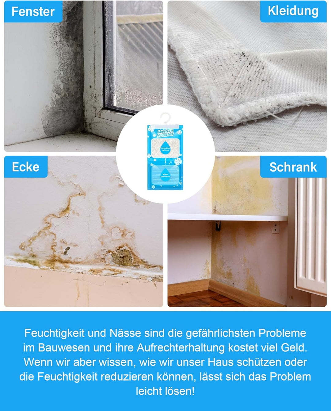 OMECO Hängender Entfeuchtungsbeutel, Feuchtigkeitsdichter Einweg Trockenbeutel, 10 * 230g Entfeuchtu