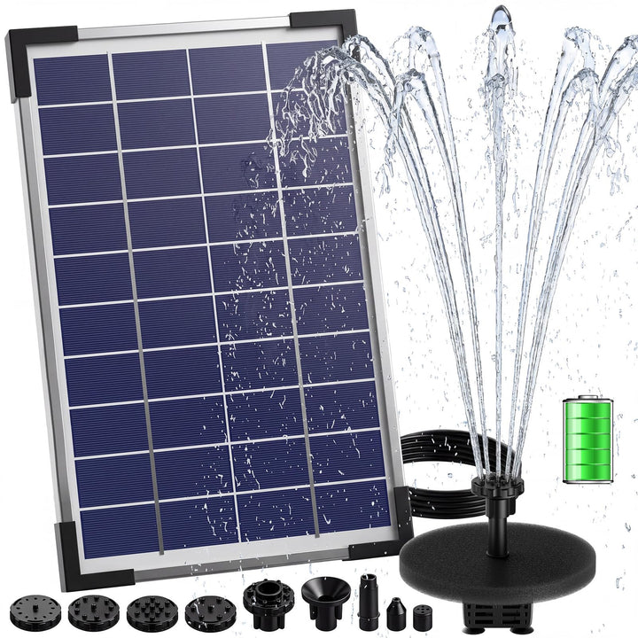 AISITIN Solar Springbrunnen 5.5W Eingebaute 1500mAh Batterie Solar Teichpumpe Wasserpumpe Solar Schw