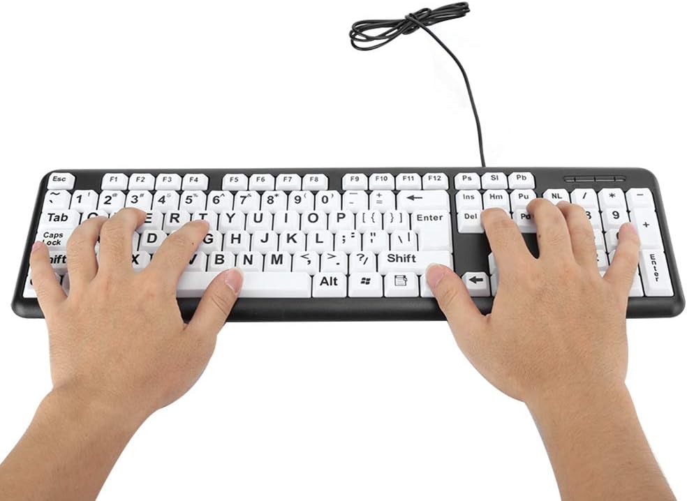 Dilwe Grossdrucktastatur, Kabeebundene Grossbuchstaben-Tastatur, USB-Tastaturen mit 104 Tasten, Sehb