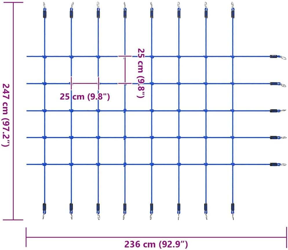 Kletternetz für Kinder 200x150 cm Blau, Outdoor Kletterseil für Garten, Robustes PE-Netz zur Förderu