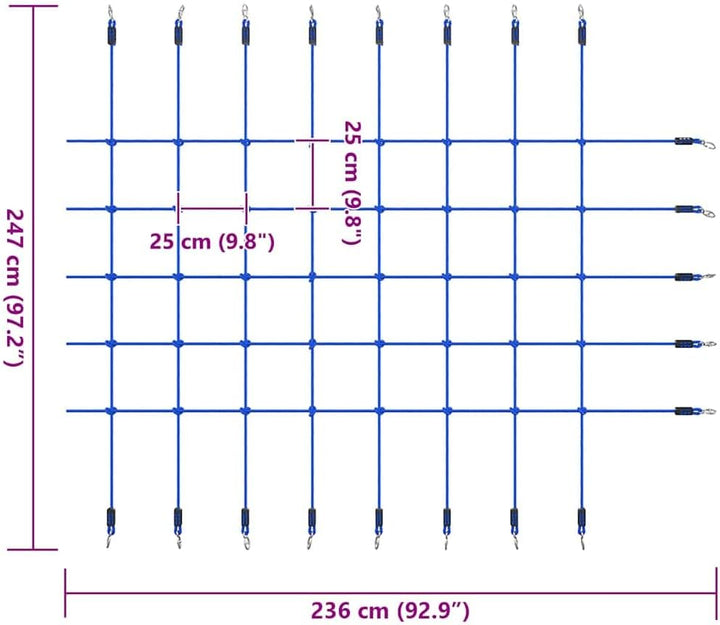 Kletternetz für Kinder 200x150 cm Blau, Outdoor Kletterseil für Garten, Robustes PE-Netz zur Förderu