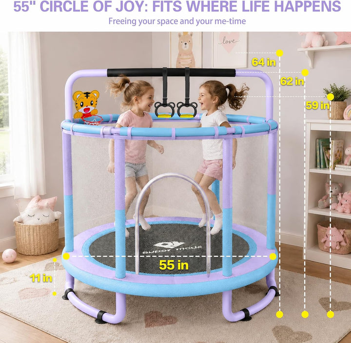 Indoor &amp; Outdoor Trampolin with Net for Kinder Ø 140 cm, 55 | Kinder Trampolin with Adjustable Gymna