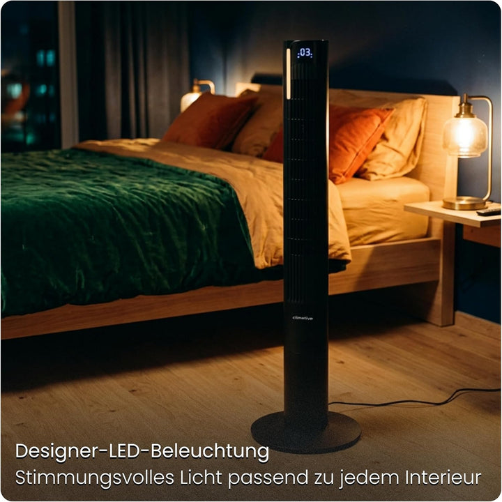 Turmventilator 115cm WiFi Tuya MAX, Ionisator & Duftfach, Orkanartiger 8,5m/s Wind, Nachtlicht, Oszi