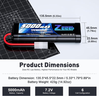 Zeee RC NiMH Akku 7,2V 5000mAh RC Auto RC LKW HPI Losi Kyosho Hobby für RC Cars Aeroplane Helicopter