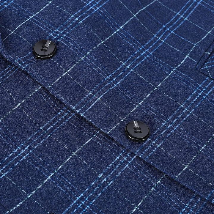 Allthemen Herren Anzug 2 Teilig Kariert Anzüge Business Herrenanzug 2-Knopf für Hochzeit S Dunkelbla