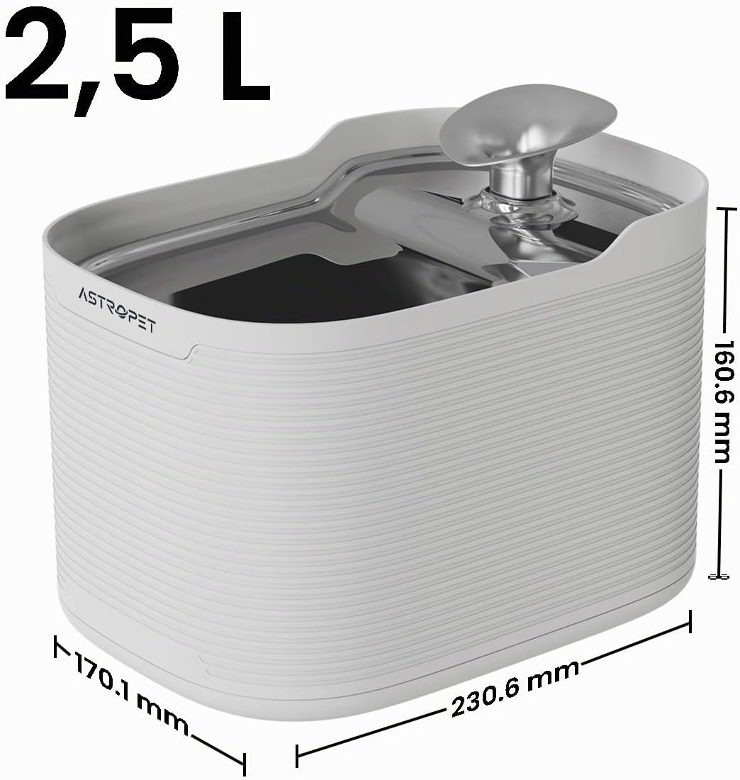 AstroPet Katzenbrunnen Kabellos 2,5L Trinkbrunnen mit Bewegungsmelder – 5200mAh Akku bis zu 40 Tage,