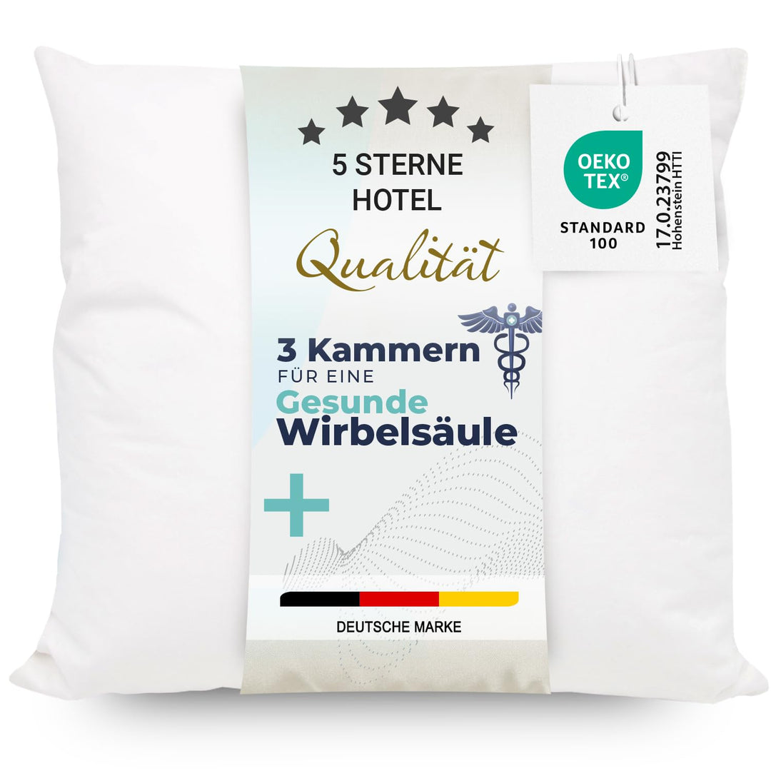 ZOLLNER Premium Kopfkissen aus 90% Daunen und 10% Federn - Made in Germany – für Allergiker geeignet