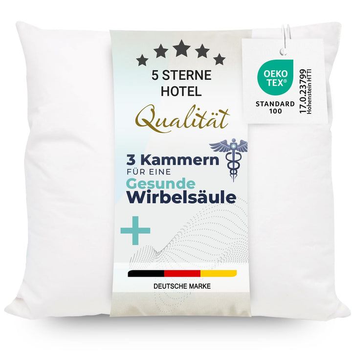 ZOLLNER Premium Kopfkissen aus 90% Daunen und 10% Federn - Made in Germany – für Allergiker geeignet
