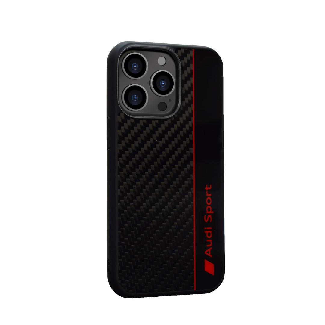 Audi Sport Handyhülle - Kompatibel mit iPhone 13 Pro - Stossabsorbierende Hülle mit Carbon - mit prä