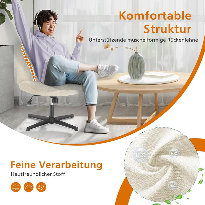 Sweetcrispy Bürostuhl Ohne Armlehnen, Schreibtischstuhl mit Stoffbezug, Lesesessel mit Breiterem Pol