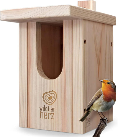 wildtier herz I Vogel Nistkasten Rotkehlchen aus Massiv-Holz - Verschraubt, Nistkästen für Vögel, Ni