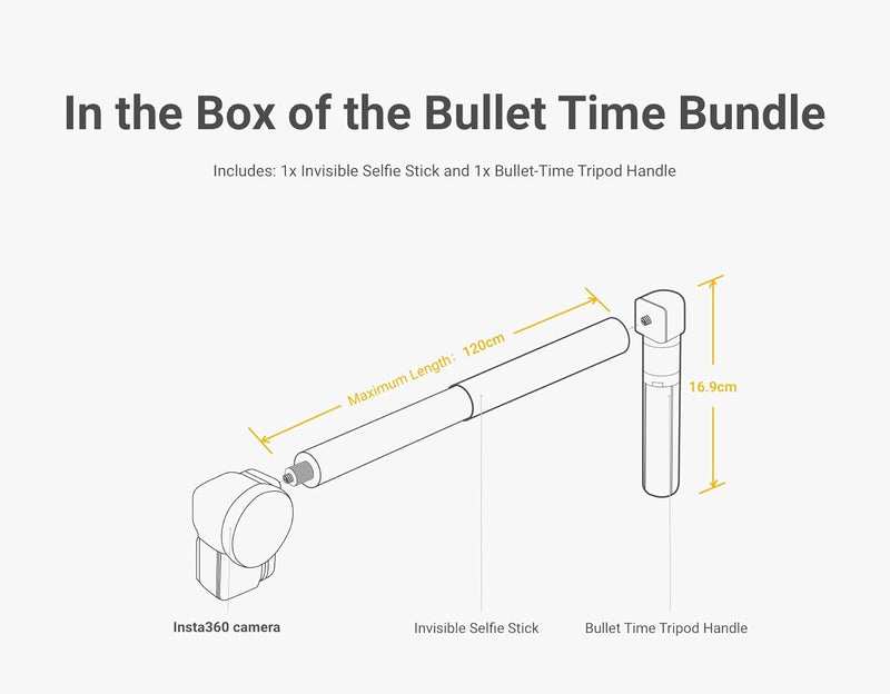 Insta360 Bullet-Time Set (Selfie-Stick & Griff mit Tripod) für X3,ONE RS (ohne 1-Zoll 360),ONE X2,ON