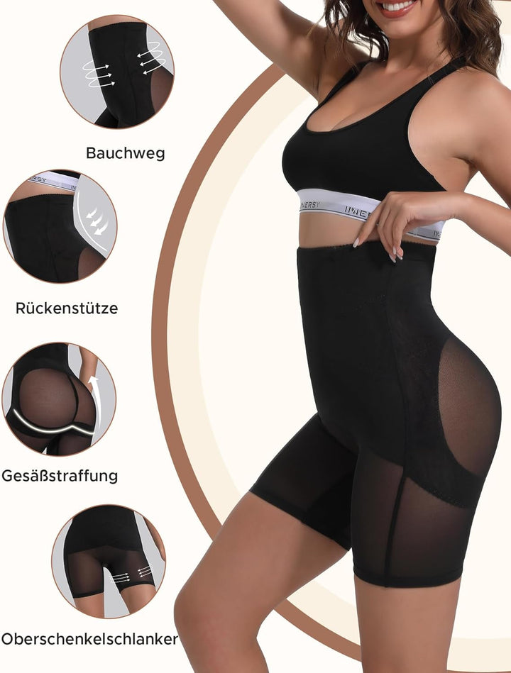 INNERSY Bauchweg Unterhose Damen Miederhose mit Bein Bauch Weg Figurformende Shapewear Hose S 1 Schw