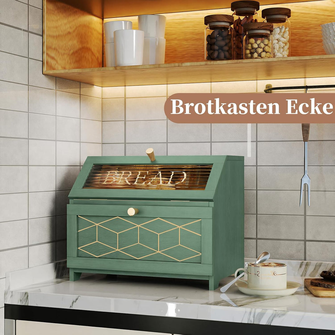 Brotkasten Holz, 2 Etagen Brot Aufbewahrungsbox, Grün Brotkasten Gross Mit Transparentem Fenster Bro