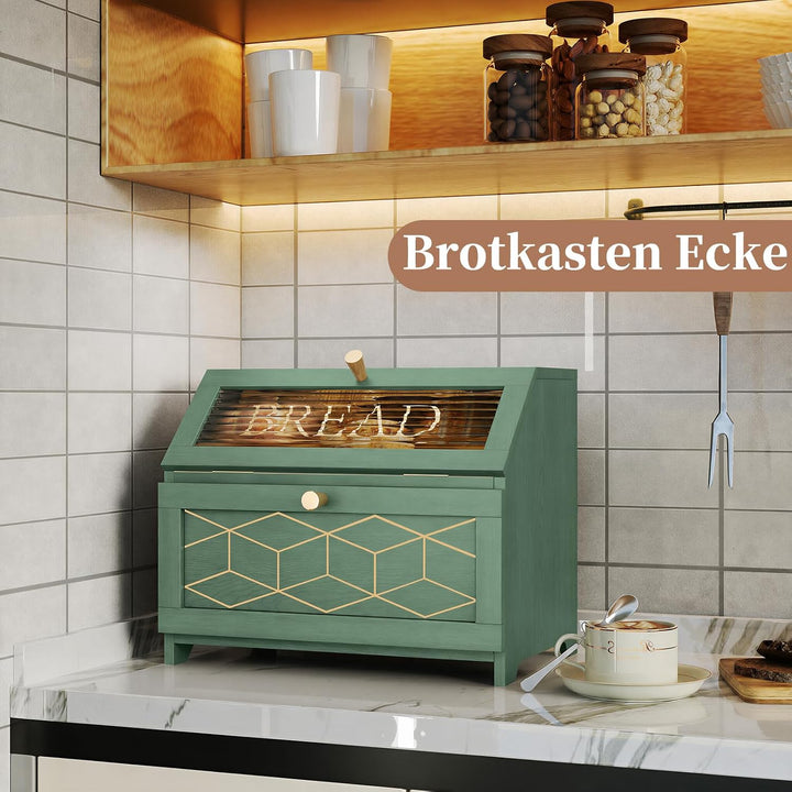 Brotkasten Holz, 2 Etagen Brot Aufbewahrungsbox, Grün Brotkasten Gross Mit Transparentem Fenster Bro
