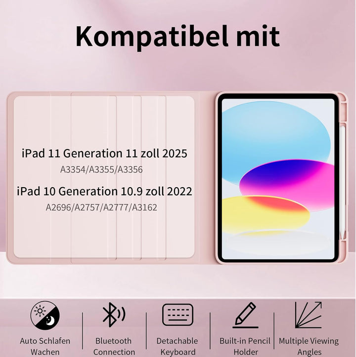 GKABXY Hülle mit Tastatur für iPad A16 11 Generation 2025/10 Generation 2022(11/10.9 Zoll), Soft TPU