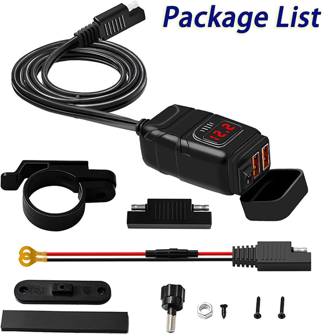 RUIZHI USB Steckdose 12V Kfz-Ladegerät, Dual-USB-Ladegerät für Motorrad QC3.0 mit wasserdichtem Volt