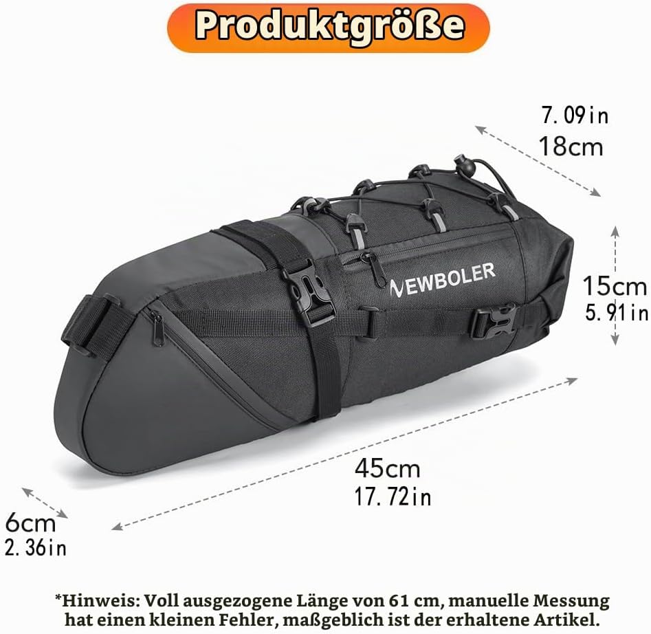 Fahrrad Satteltasche Wasserdicht, 10L Fahrradtasche Sattel Super Fester Halt, Fahrradtasche Sitztasc