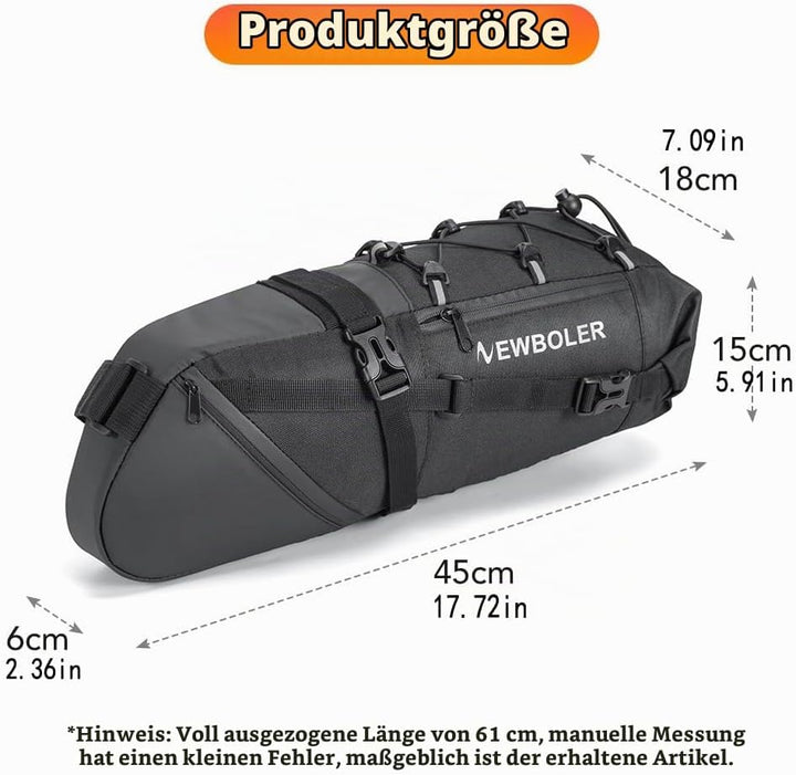 Fahrrad Satteltasche Wasserdicht, 10L Fahrradtasche Sattel Super Fester Halt, Fahrradtasche Sitztasc