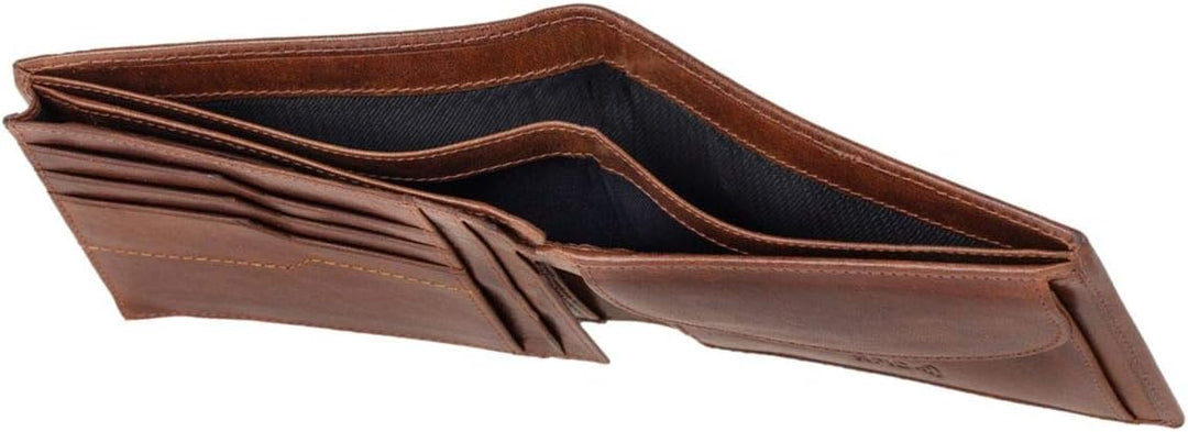 MIKA 42222 - Geldbörse aus Echt Leder, Portemonnaie im Querformat, Geldbeutel mit RFID Schutz, 6 Kar