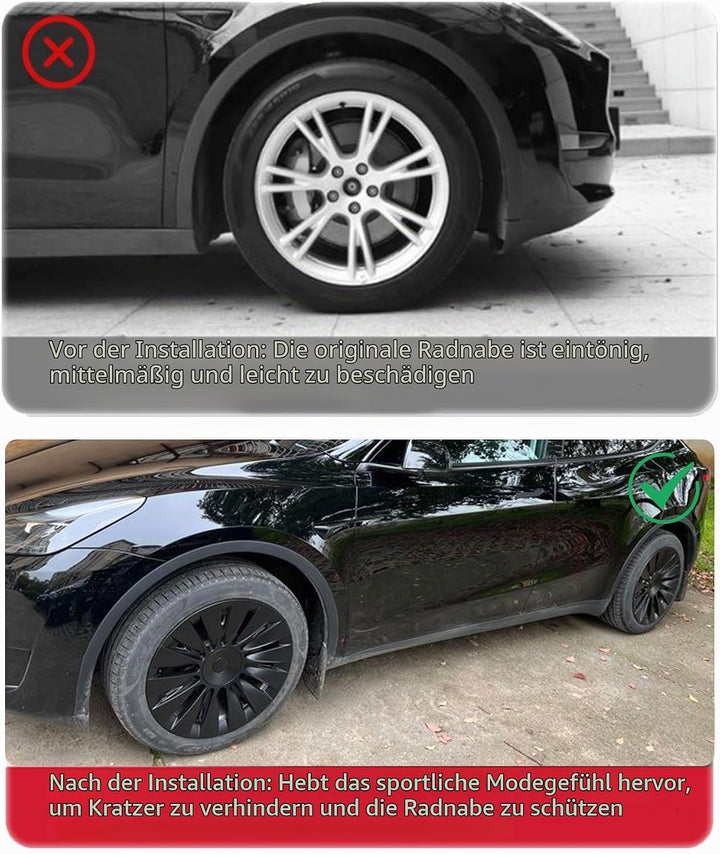 KAVANIC passend für Tesla Model Y-Radabdeckung, 19-Zoll-Radkappe, Mattschwarz, unterstützt Logo-Bere