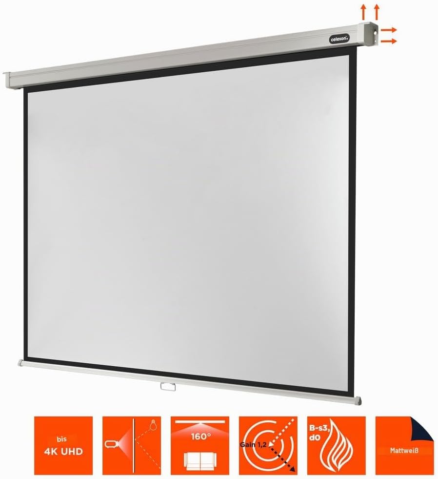 celexon Professional Rollo-Leinwand 75" | 160x120 cm 4:3 | manuell ausziehbare 4K, Full-HD Beamer-Le