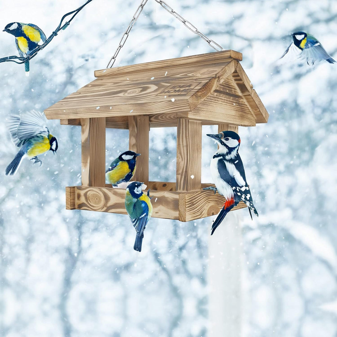 IDEA HOME MAXI Vogelfutterhaus holz Vogelhaus an einer Kette Vogelhaus zum Aufhängen Futterstation z