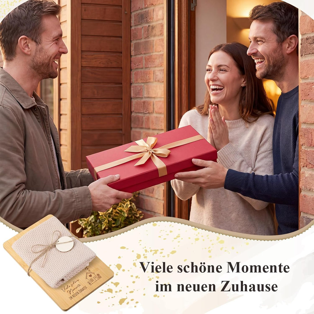 Xuniea Einweihungsgeschenk Wohnung 28 x 18 cm Holz Schneidebrett Baumwolle Küchentuch Einzugsgeschen