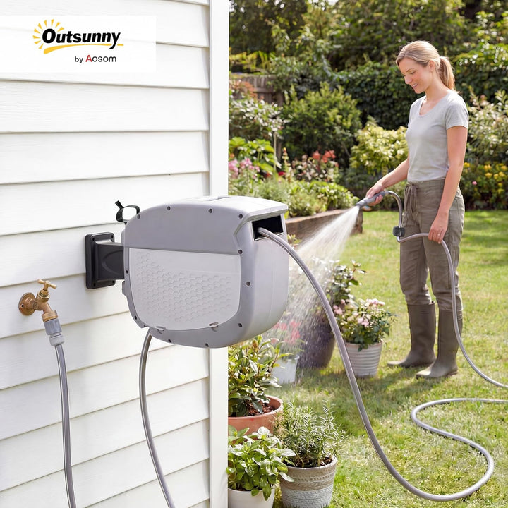 Outsunny Schlauchtrommel mit Gartenschlauch 30 m, 180° schwenkbar Schlauchbox mit automatische Aufro