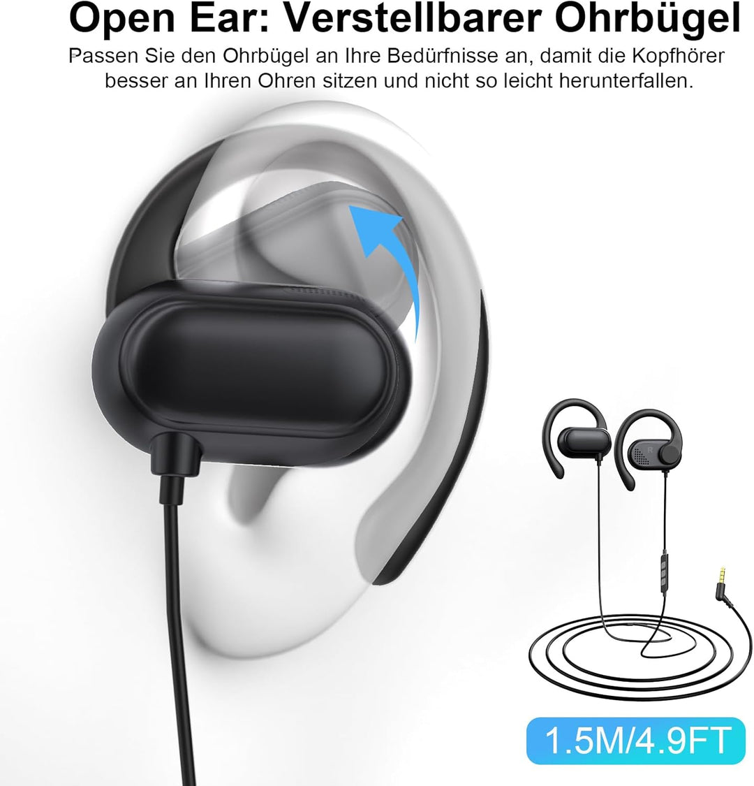 Open Ear Kopfhörer mit Kabel SportKopfhörer mit Verstellbarer Ohrbügel Mikrofon & Lautstärkeregler 3